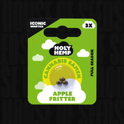 Grün-weiße Holy Hemp Apple Fritter Packung mit 3 Samen im Blister, Aufschrift Iconic Genetics und Cannabis Samen