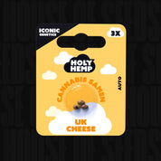 Gelb-weiße Holy Hemp Packung UK Cheese Auto mit 3 Samen und Wolkengrafik